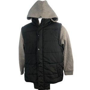 Zoo York Unbreakable Full Zip Black Gray Boys Jacket Sz L 14-16 Zip Snap Closed